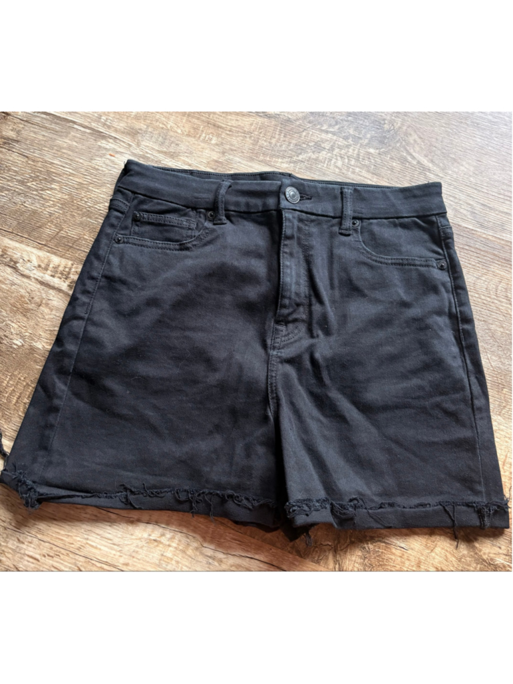 American Eagle Ne(x)t Level Stretch High Waist Raw Hem Denim Shorts Black Sz 10